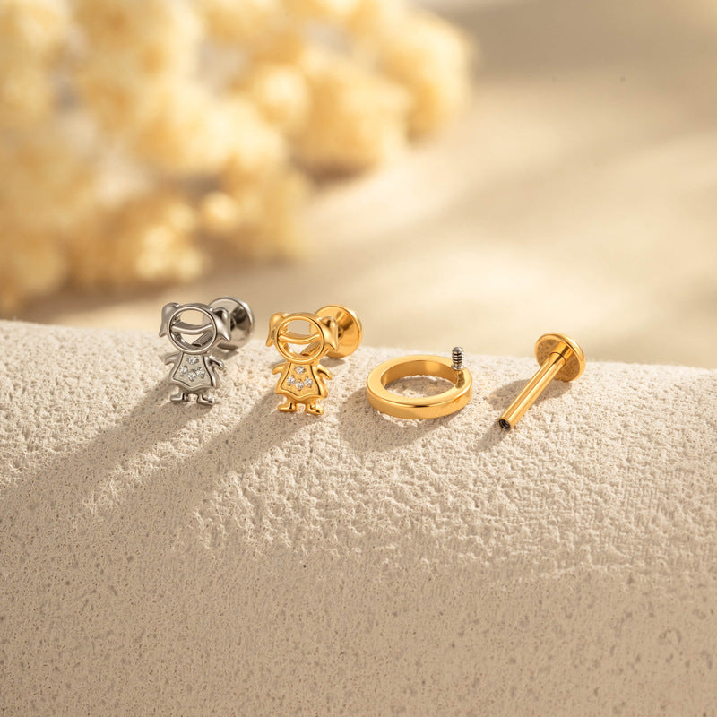 G23/F136 Titanium Internal Thread Lip & Cartilage Moon Stud