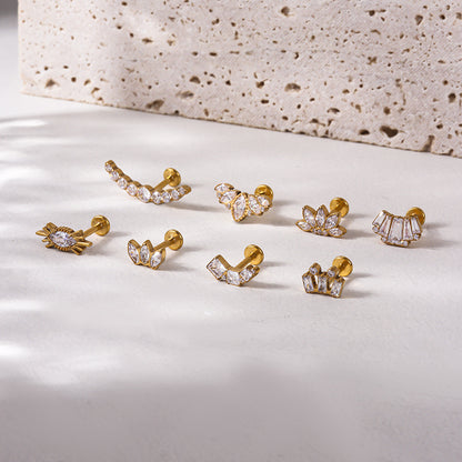 F136 Titanium Crown Marquise Zircon Internally Threaded Flat Back Cartilage Piercing | G23 Titanium Body Jewelry