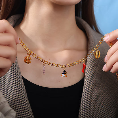 Holiday Collection – Gold Plated Stainless Steel Multishape Pendant Tassel Necklace | Halloween & Christmas Jewelry