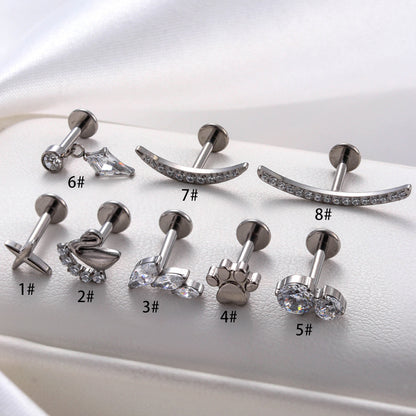 Titanium Internally Threaded  CZ Flat Back Stud – Cartilage Piercing Jewelry for Helix, Tragus, and Conch