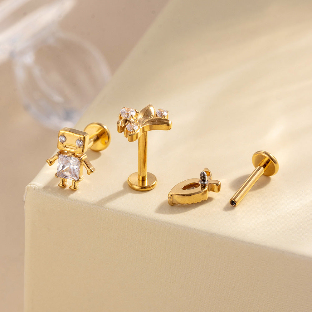 G23/F136 Titanium Internally Threaded CZ Flat-Back Cartilage Stud Earrings