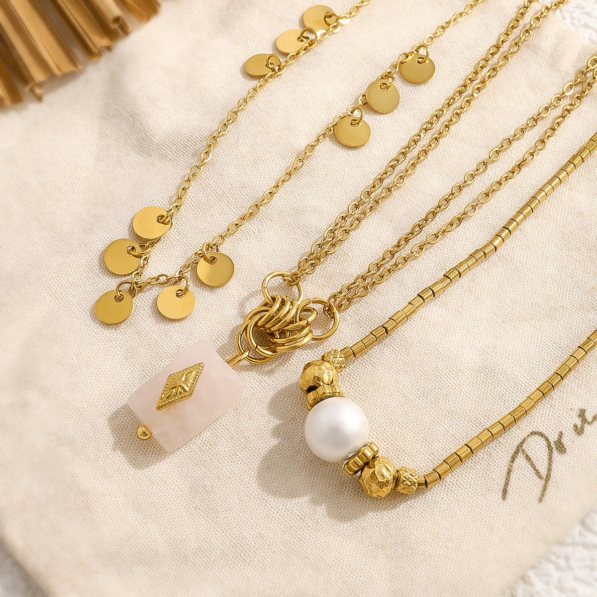 18K Gold Plated Stainless Steel Necklace Collection – Pearl, Tassel & Crystal Pendant Fashion Jewelry