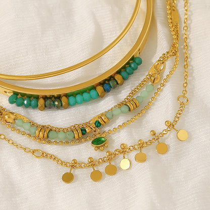 18K Gold Plated Stainless Steel Bohemian Natural Stone Beaded Evil Eye Bracelet | Layered Crystal Charm Bracelet Jewelry