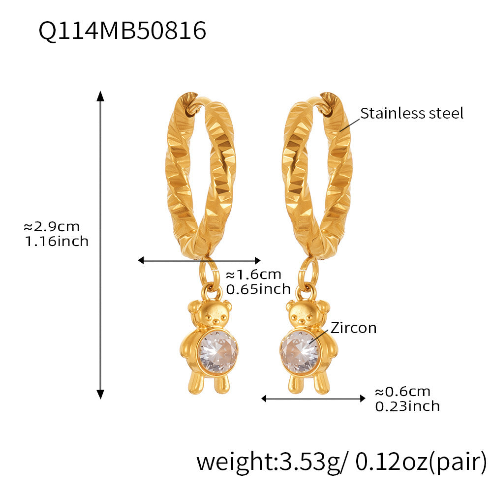 Trendy Stainless Steel Zircon Pendant Hoop Earrings Set – Creative Human & Animal Shapes, Gold Plated Fashion Jewelry