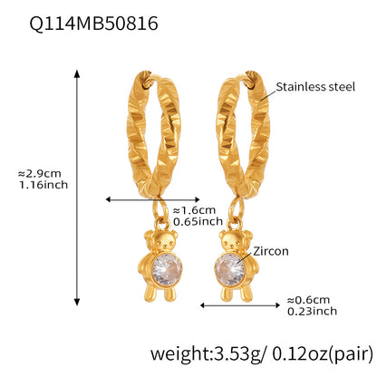 Trendy Stainless Steel Zircon Pendant Hoop Earrings Set – Creative Human & Animal Shapes, Gold Plated Fashion Jewelry