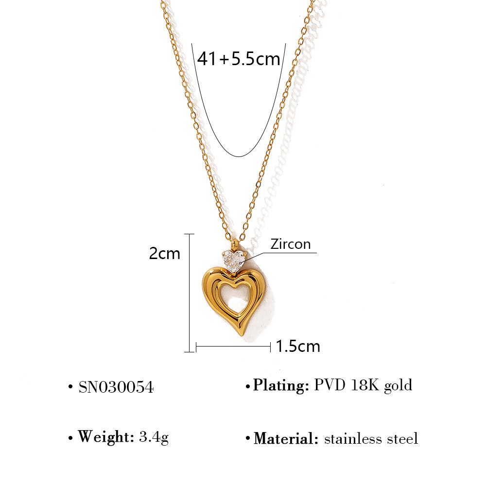 18K Gold Plated Stainless Steel Heart Zircon Pendant Necklace – Fashion Jewelry Gift for Women