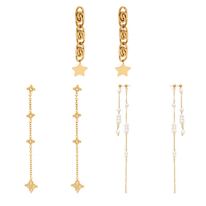 Stainless Steel Paperclip Tassel Zircon Earrings – Modern Geometric Dangle Earrings | WANTI Jewelry
