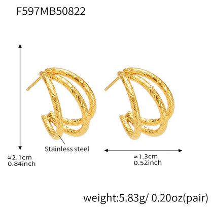 Fashionable Stainless Steel Color-Block Triple Hoop Earrings | Minimalist Geometric Jewelry for Women | Trendy Statement Accessories