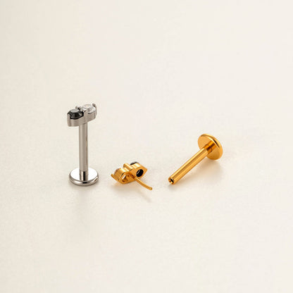 Implant Grade ASTM F136 Titanium Threadless Push Pin Zircon Geometric Flat Back Stud | Cartilage Helix Tragus Lip Piercing Jewelry