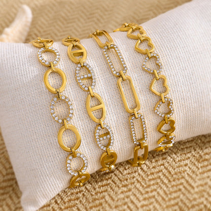 18K Gold Plated Stainless Steel Crystal Bracelet – Heart, Rectangle, Oval & Infinity Shapes