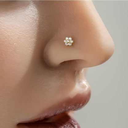Implant Grade ASTM F136 Titanium Star Lightning Nose Stud S-Bend CZ Nose Stud Nostril Piercing Jewelry Hypoallergenic