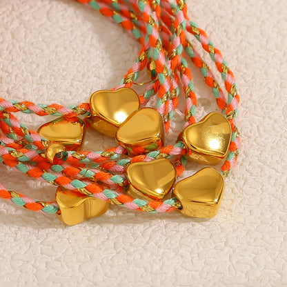 18K Gold Plated Titanium Steel Heart Pendant with Colorful Woven Cotton Cord | Stylish & Trendy Jewelry