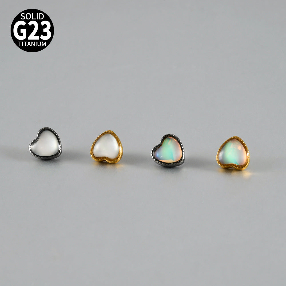 ASTM F136 Titanium Heart Mother of Pearl Dermal Top – Internally Threaded Micro Dermal Replacement for Collarbone & Surface Piercing
