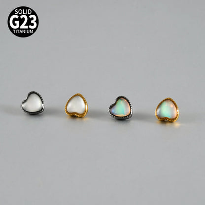 ASTM F136 Titanium Heart Mother of Pearl Dermal Top – Internally Threaded Micro Dermal Replacement for Collarbone & Surface Piercing