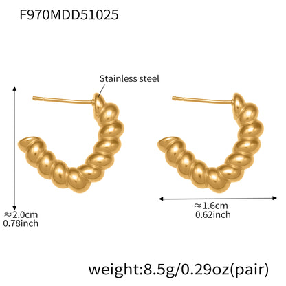 Twisted C-Shaped Hoop Earrings Stainless Steel Minimalist Chic Design – Gold & Two-Tone | WANTI Jewelry