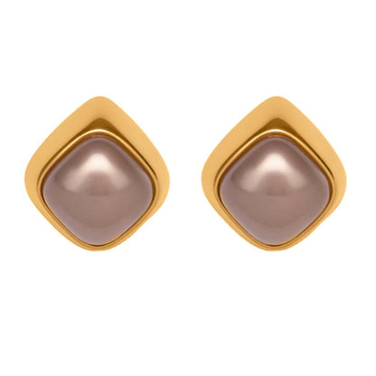 Geometric Smooth Pearl Stainless Steel Stud Earrings – Minimalist Chic Jewelry | WANTI Jewelry
