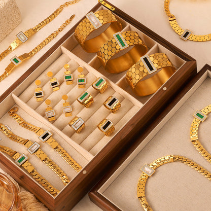 Trendy Stainless Steel Chain Jewelry Set – Rings, Bracelet, Earrings, Necklace & Bangle