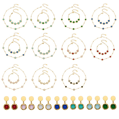 Candy Color Glass Stone Jewelry Set – Stainless Steel Necklaces, Bracelets & Earrings