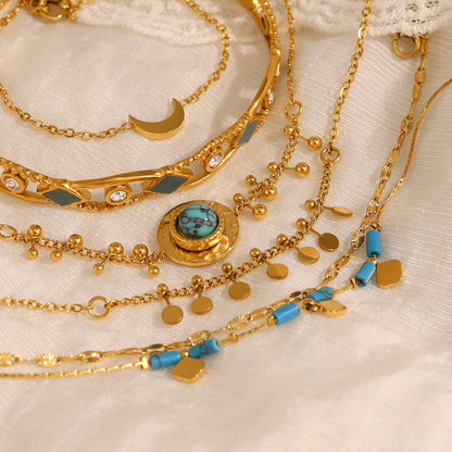 18K Gold-Plated Titanium Steel Bangle – Turquoise, Enamel & Crystal Jewelry