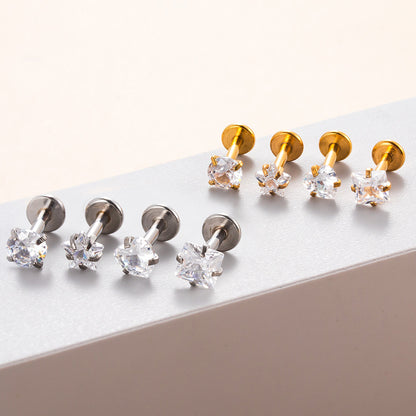 ASTM F136 Titanium 3MM CZ Internally Threaded Labret Stud – Heart, Star, Triangle, Square & Round Cartilage & Lip Piercing Jewelry
