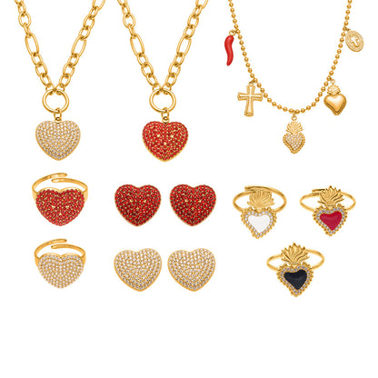Stainless Steel Heart Jewelry Set – Zircon Heart Necklace, Earrings & Ring Set | Romantic Gift Set