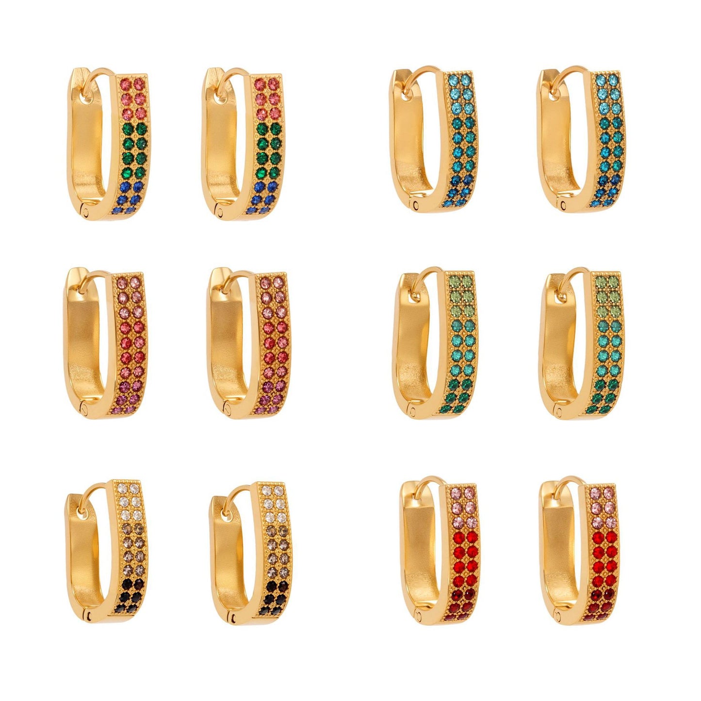 U-Shaped Geometric Zircon Earrings | Stainless Steel Micro Paved Colorful Hoop Earrings | Minimalist Modern Fashion Jewelry