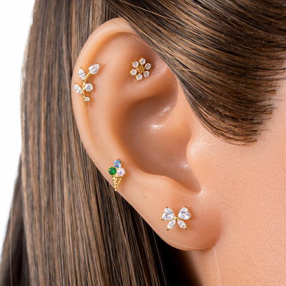F136 Titanium Internally Threaded CZ Cartilage Stud Earrings – Flat Back Piercing Jewelry