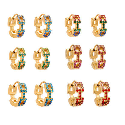 Geometric Hollow Zircon Earrings | Stainless Steel Colorful Micro Paved Hoop Earrings | Minimalist Modern Fashion Jewelry