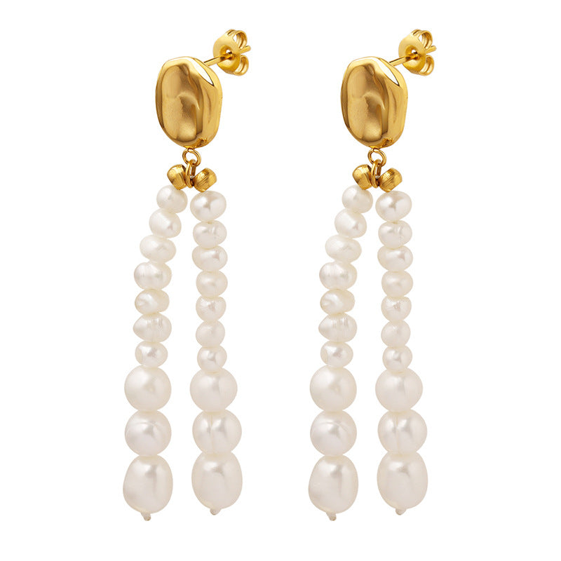 Oval Freshwater Pearl Earrings – Elegant Stainless Steel Statement Earrings for Women