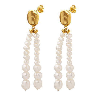 Oval Freshwater Pearl Earrings – Elegant Stainless Steel Statement Earrings for Women