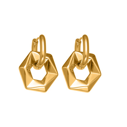 Stainless Steel Hexagon Hoop Earrings – Geometric Vintage Minimalist Earrings for Women, High-End Fashion Jewelry