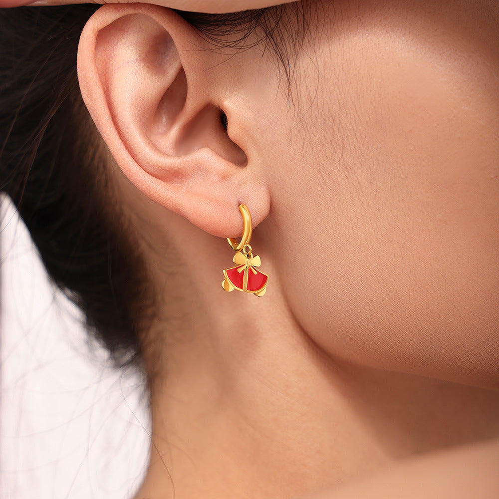 Gold Stainless Steel Bell Drop Hoop Earrings | Festive Christmas Jewelry – WANTI Jewelry