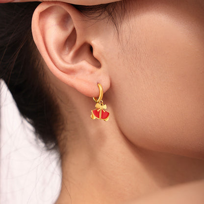 Gold Stainless Steel Bell Drop Hoop Earrings | Festive Christmas Jewelry – WANTI Jewelry