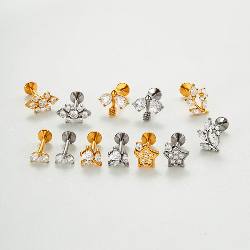 Implant Grade ASTM F136 Titanium Classic CZ Flat Back Labret Stud | Internal Thread Ear & Lip Piercing Jewelry