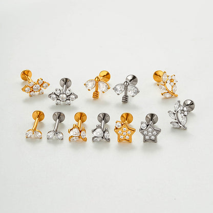 Implant Grade ASTM F136 Titanium Classic CZ Flat Back Labret Stud | Internal Thread Ear & Lip Piercing Jewelry