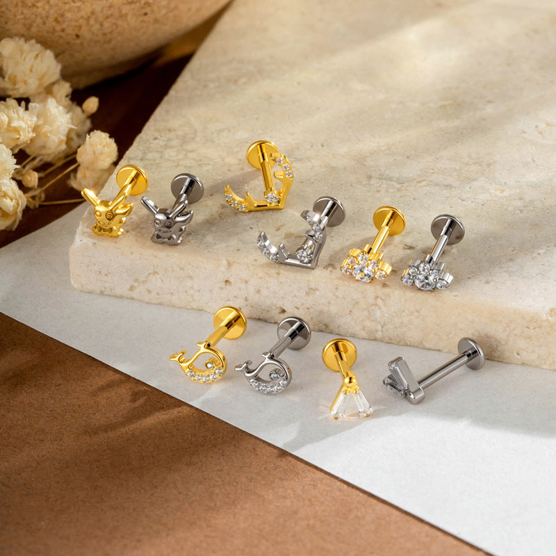 Implant Grade G23 ASTM F136 Titanium CZ Labret Stud | Internal Thread 16G Flat Back Lip & Cartilage Earring