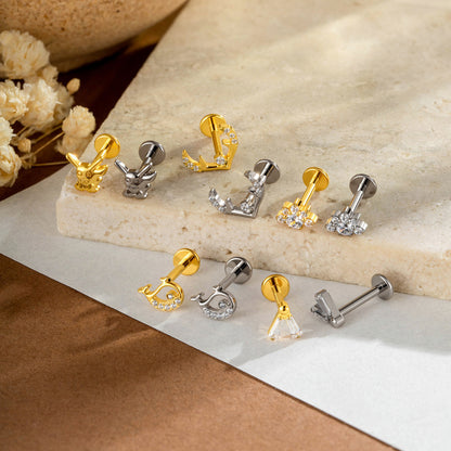 Implant Grade G23 ASTM F136 Titanium CZ Labret Stud | Internal Thread 16G Flat Back Lip & Cartilage Earring