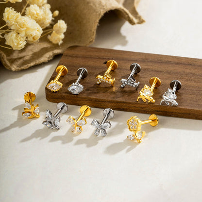 Implant Grade G23 ASTM F136 Titanium Micro CZ Flat Back Cartilage Stud | Internal Thread 16G Helix Tragus Earring