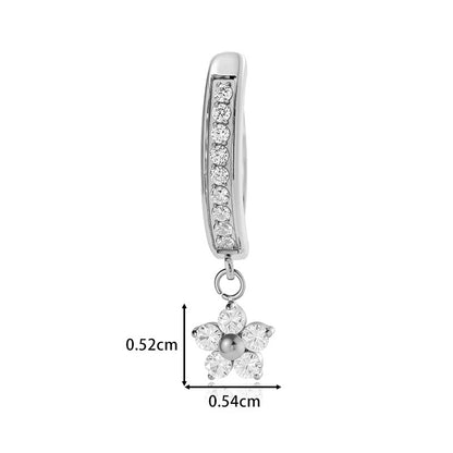 G23/F136 Titanium Belly Button Ring with Cubic Zirconia Flower Dangle | Stylish Navel Piercing Jewelry