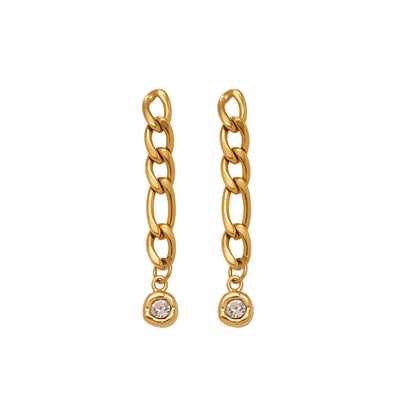 Luxury Minimalist Round Pendant Earrings with Micro Inlaid Cubic Zirconia | Fashion Dangle Chain Set