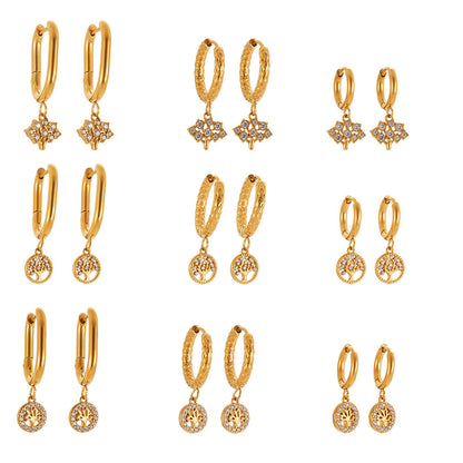 Stainless Steel Zircon Hoop Earrings Set – Creative Fashion Huggie Hoop Dangle Earrings | High-Quality Plated Jewelry
