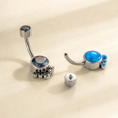G23/F136 Titanium Belly Button Ring with Zircon & Opal | Internally Threaded Navel Piercing Jewelry