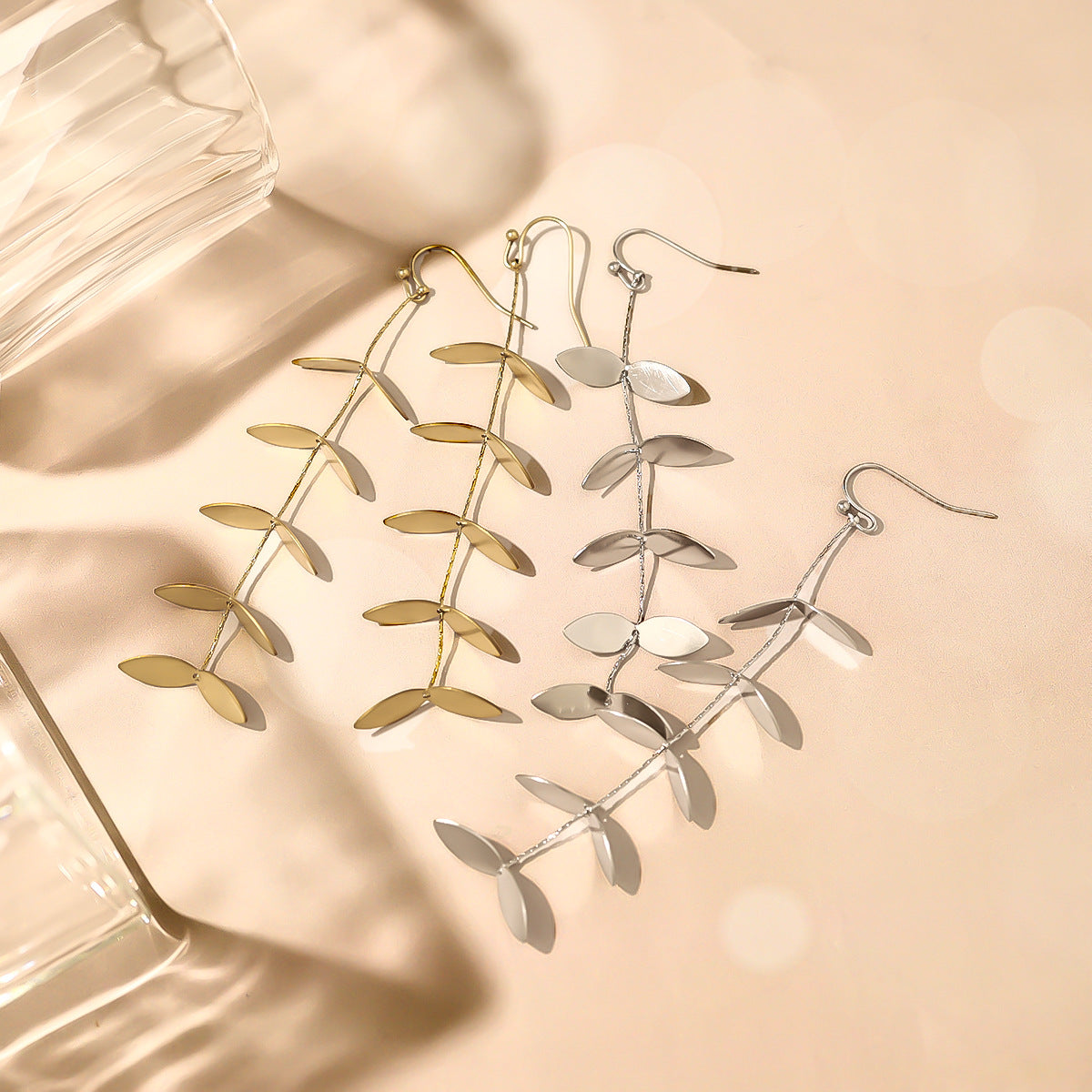 Leaf Tassel Drop Earrings – Stainless Steel Elegant Lightweight Dangle Earrings for Women