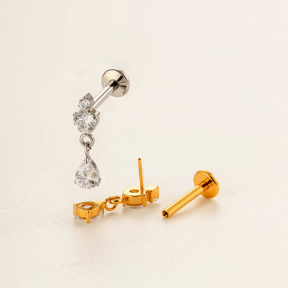 Implant Grade ASTM F136 Titanium Threadless Push Pin Zircon Geometric Flat Back Stud | Helix Cartilage Tragus Lip Piercing Jewelry