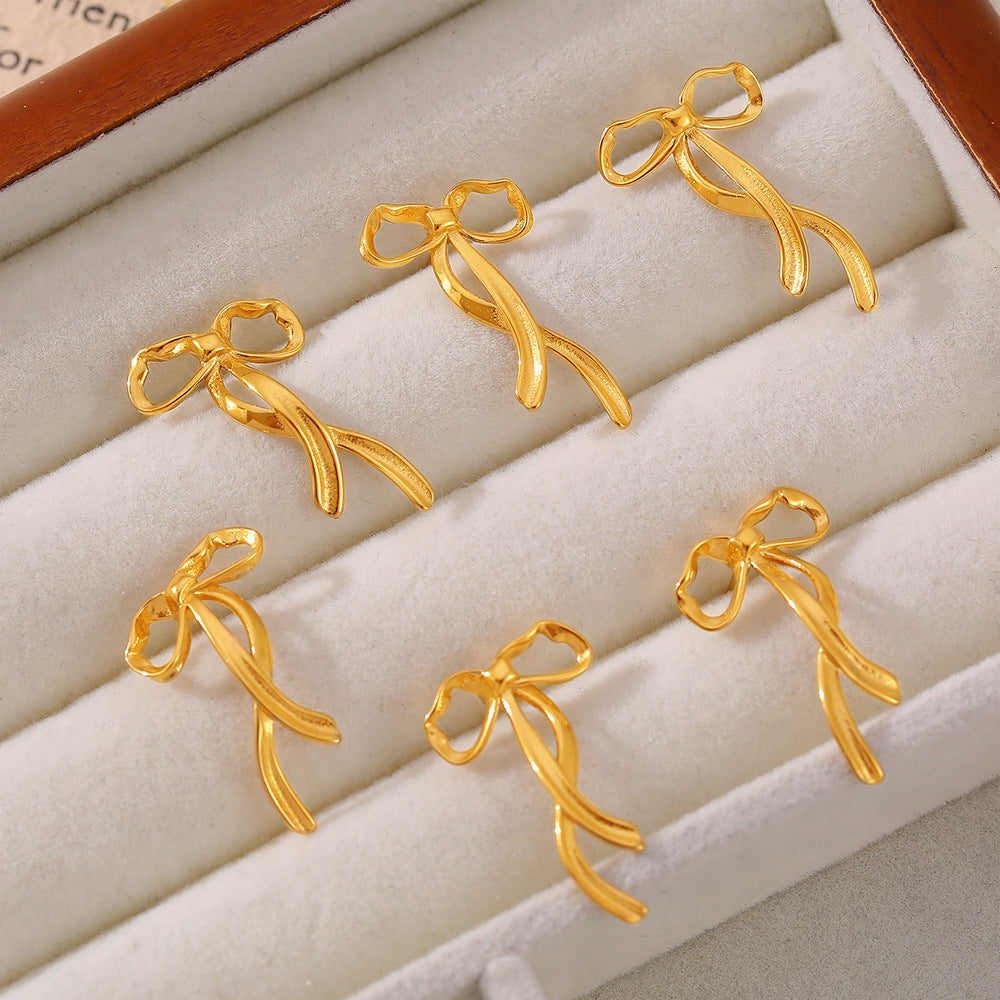 Stainless Steel Ribbon Bow Stud Earrings – Minimalist Chic Fashion Jewelry | WANTI