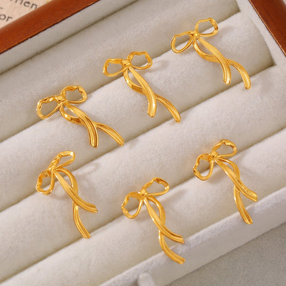 Stainless Steel Ribbon Bow Stud Earrings – Minimalist Chic Fashion Jewelry | WANTI