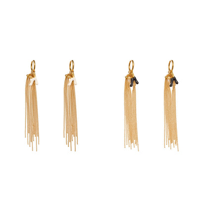 Stainless Steel Letter K Tassel Earrings – Vintage Enamel Drip Long Chain Earrings, High-End Fashion Jewelry for Women