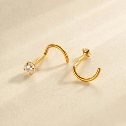 G23 Titanium Nose Stud with Zircon | F136 S-Bar Internally Threaded Nose Piercing Jewelry
