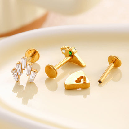 F136 Titanium Zircon Labret Studs | Internally Threaded Cartilage Piercing Jewelry in Gold & Silver