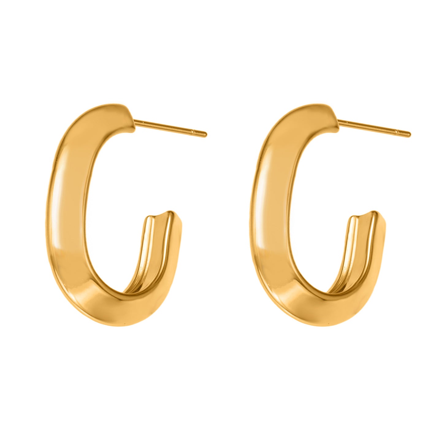 Stainless Steel Oval Hoop Earrings – Minimalist Polished Metal Huggie Earrings for Women, Fashion Statement Jewelry